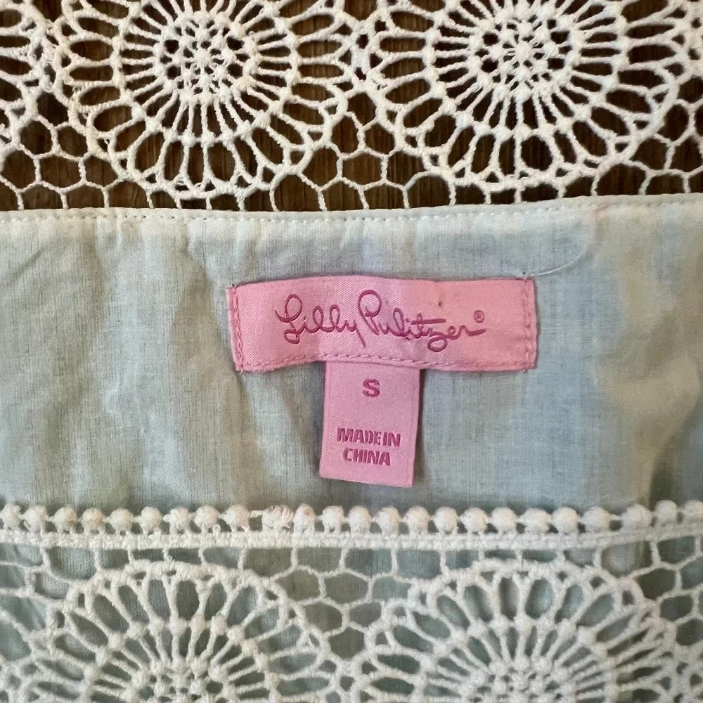 Lilly Pulitzer Aqua Seashell Print Crochet Lace Dress Sz S
